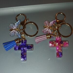 2 Piece Cross Keychain Set with Tassels